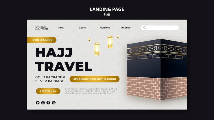 PSD Gratis templat halaman arahan musim haji
