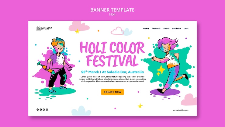 PSD Gratis templat halaman arahan perayaan festival holi