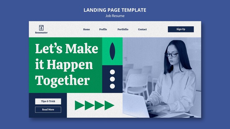 PSD Gratis templat halaman arahan resume pekerjaan desain datar