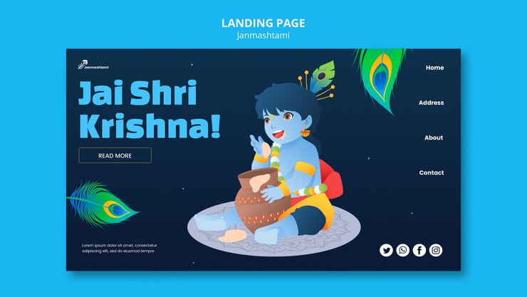 PSD Gratis templat halaman arahan untuk perayaan janmashtami