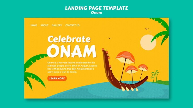 PSD Gratis templat halaman arahan untuk perayaan onam