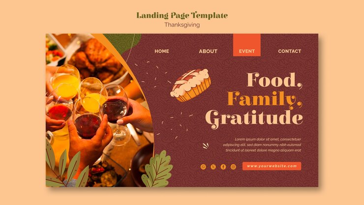 PSD Gratis templat halaman arahan untuk perayaan thanksgiving