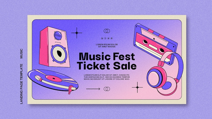 PSD Gratis templat halaman landas festival musik