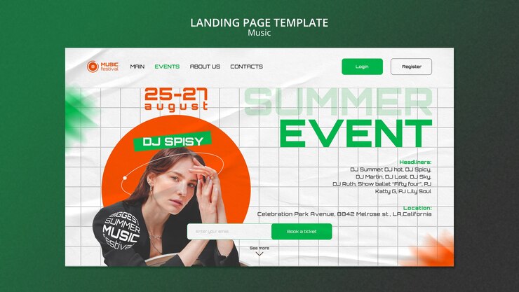 PSD Gratis templat halaman landas festival musik