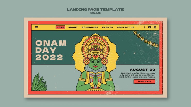 PSD Gratis templat halaman landas hari onam desain datar