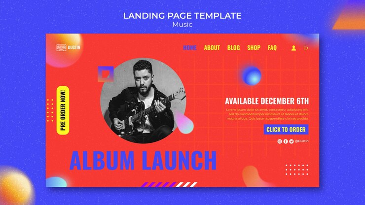 PSD Gratis templat halaman landas musik desain datar