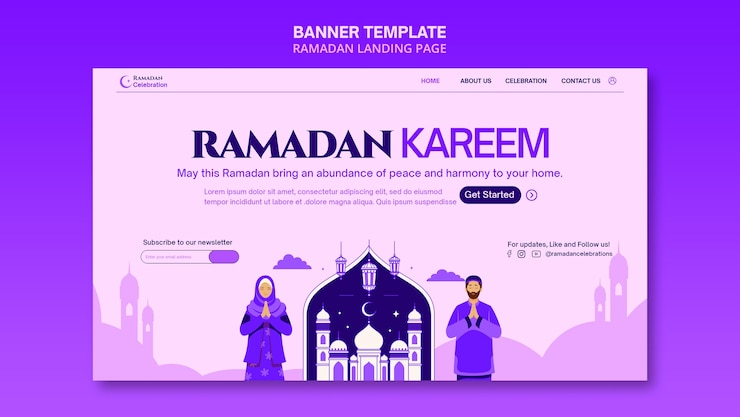 PSD Gratis templat halaman landas perayaan ramadan