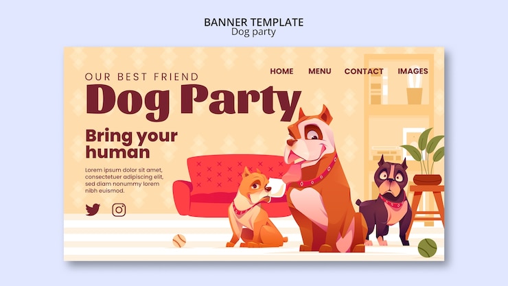 PSD Gratis templat halaman landas pesta anjing desain datar