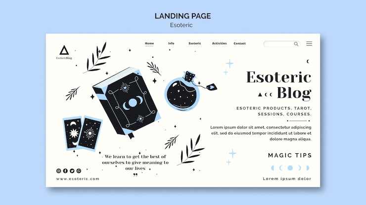 PSD Gratis templat halaman landas untuk blog esoteris