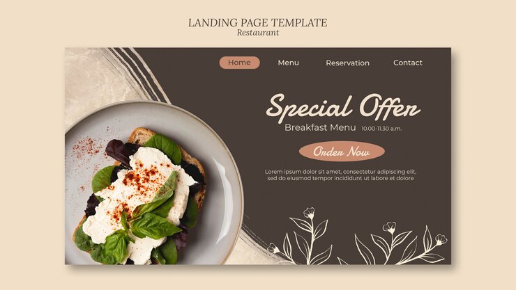 PSD Gratis templat laman landas restoran makanan lezat