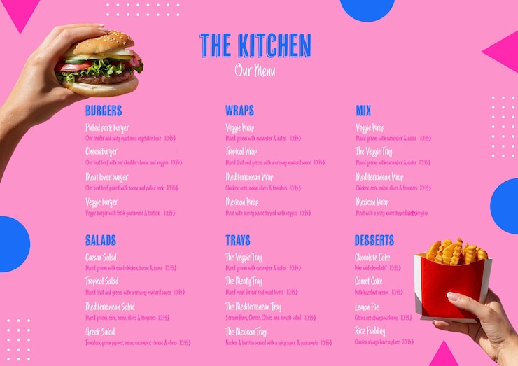 PSD Gratis templat menu dapur makanan amerika