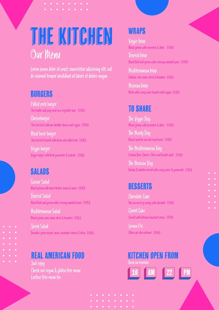 PSD Gratis templat menu dapur makanan amerika
