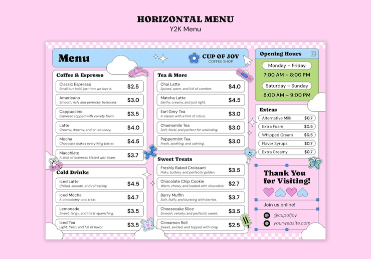 PSD Gratis templat menu y2k
