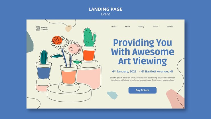 PSD Gratis templat pameran seni desain datar