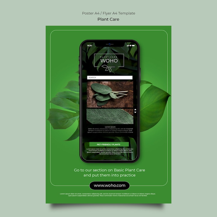 PSD Gratis templat perawatan tanaman desain datar