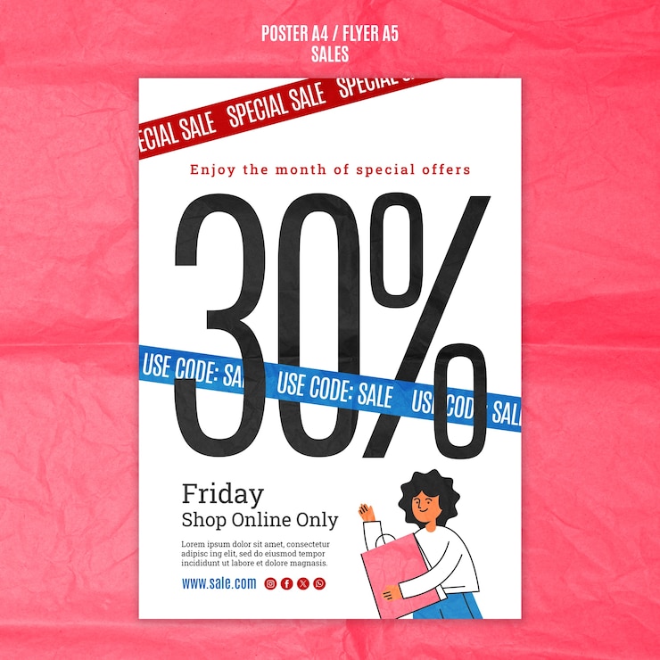 PSD Gratis templat poster diskon sale desain datar