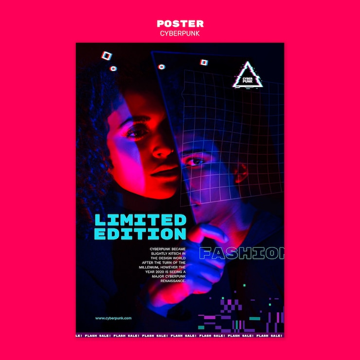 PSD Gratis templat poster futuristik cyberpunk dengan foto