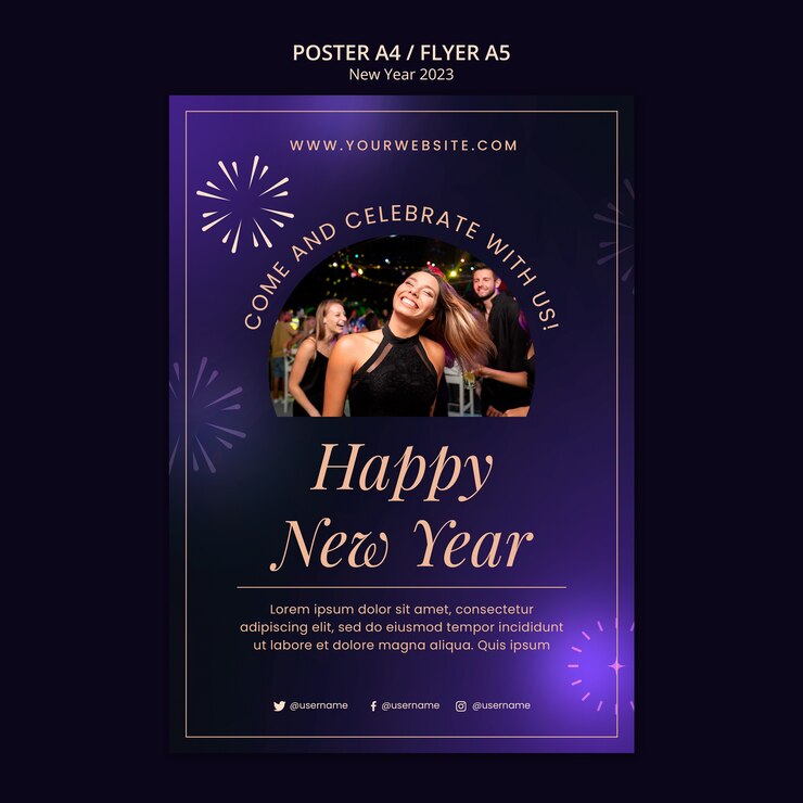 PSD Gratis templat poster gradien tahun baru 2023