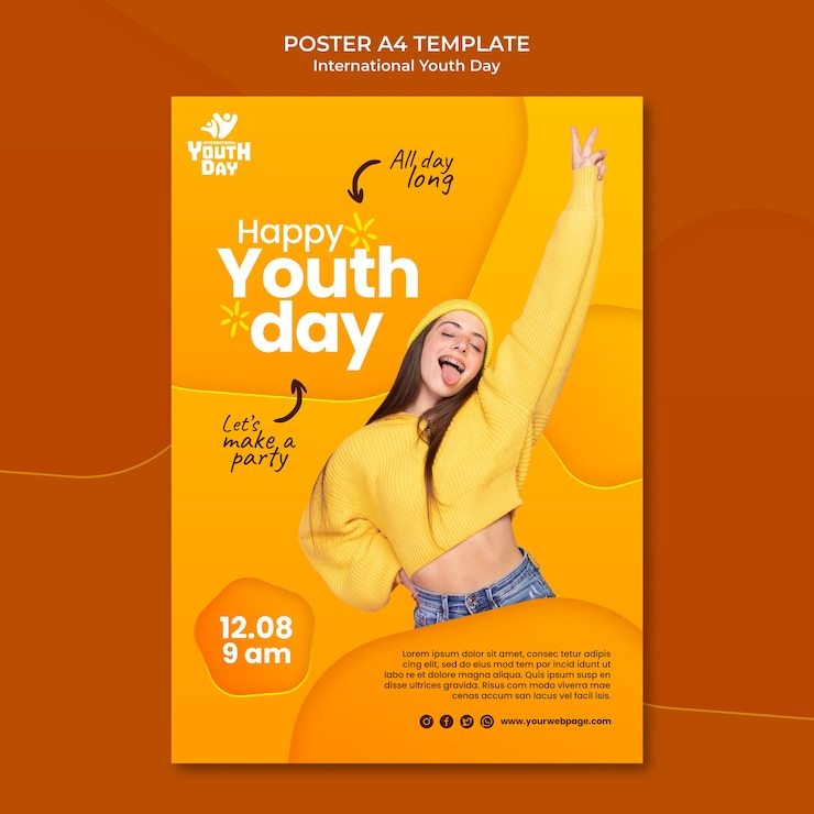 PSD Gratis templat poster hari pemuda internasional