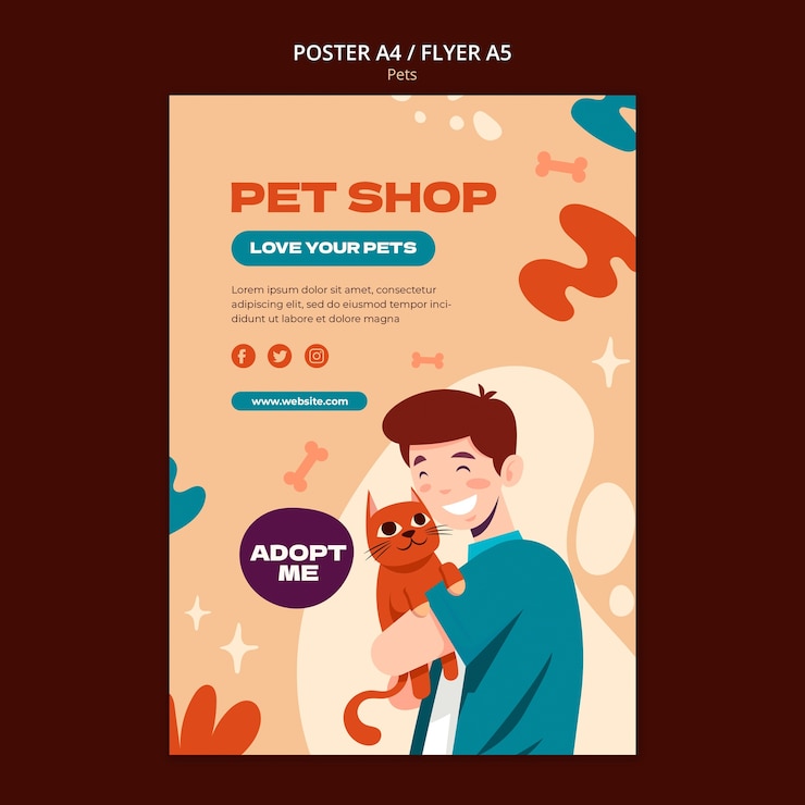 PSD Gratis templat poster hewan peliharaan desain datar