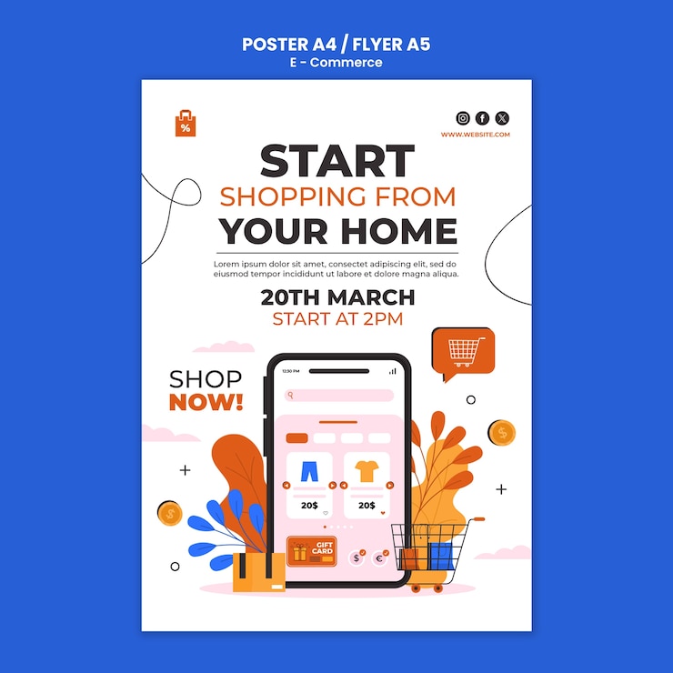PSD Gratis templat poster konsep e-commerce