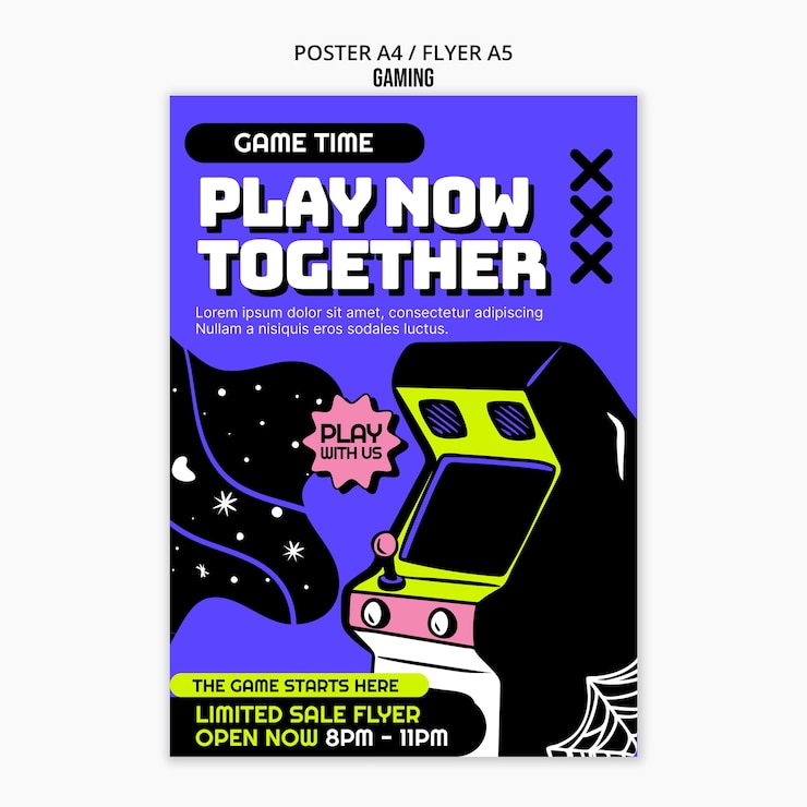 PSD Gratis templat poster permainan retro