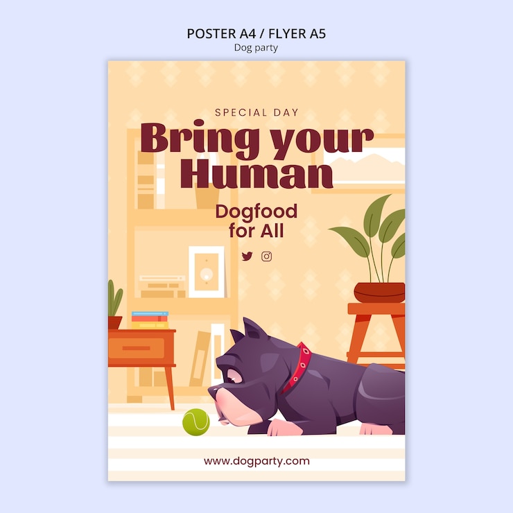 PSD Gratis templat poster pesta anjing desain datar