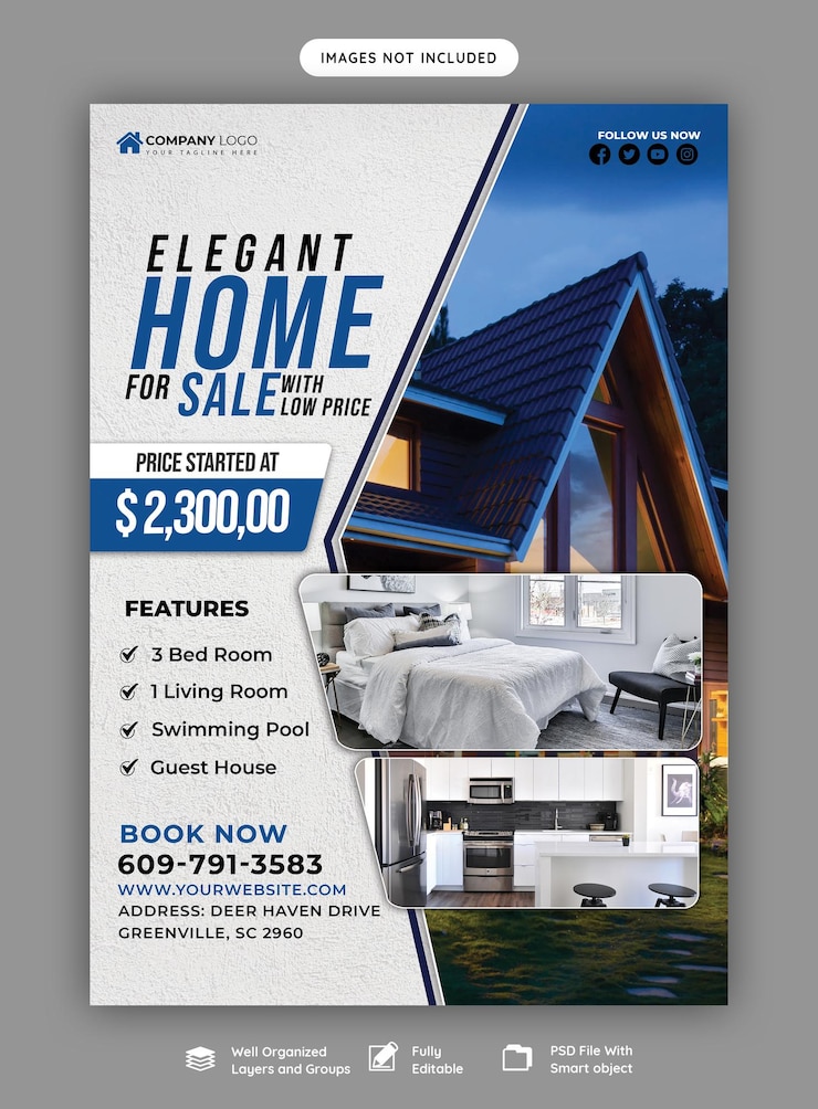 PSD Gratis templat poster selebaran properti rumah real estat