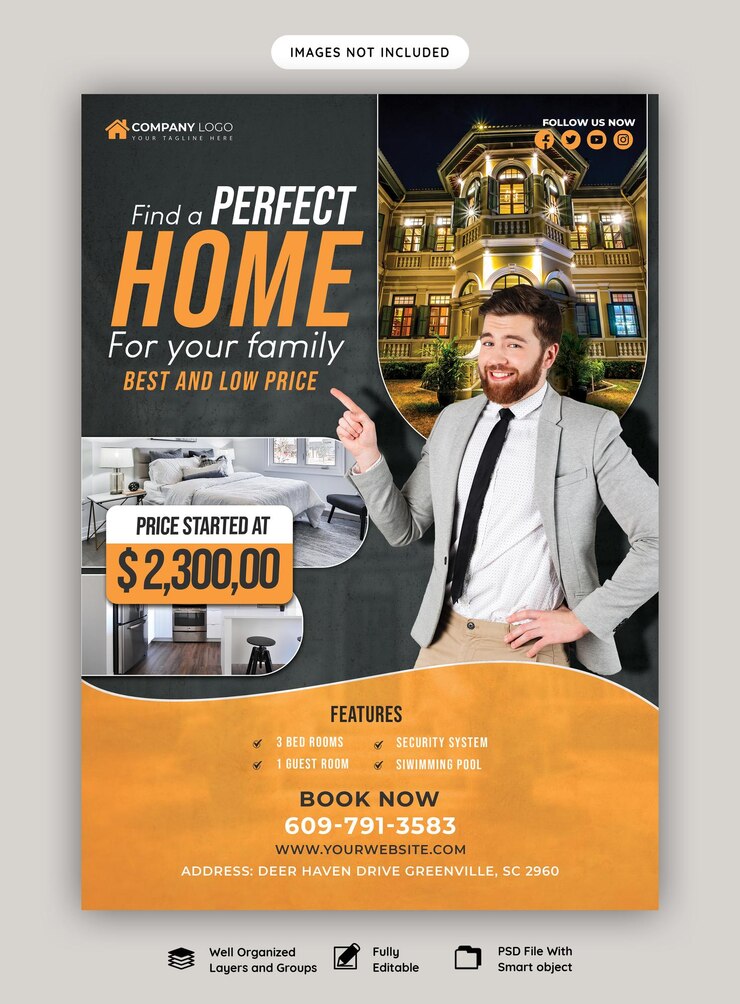 PSD Gratis templat poster selebaran properti rumah real estat