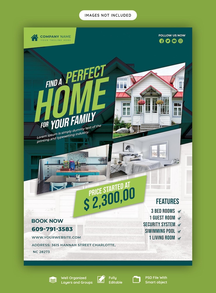 PSD Gratis templat poster selebaran properti rumah real estat
