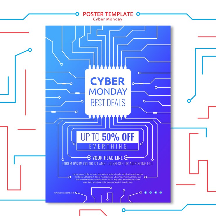 PSD Gratis templat poster sirkuit cyber monday