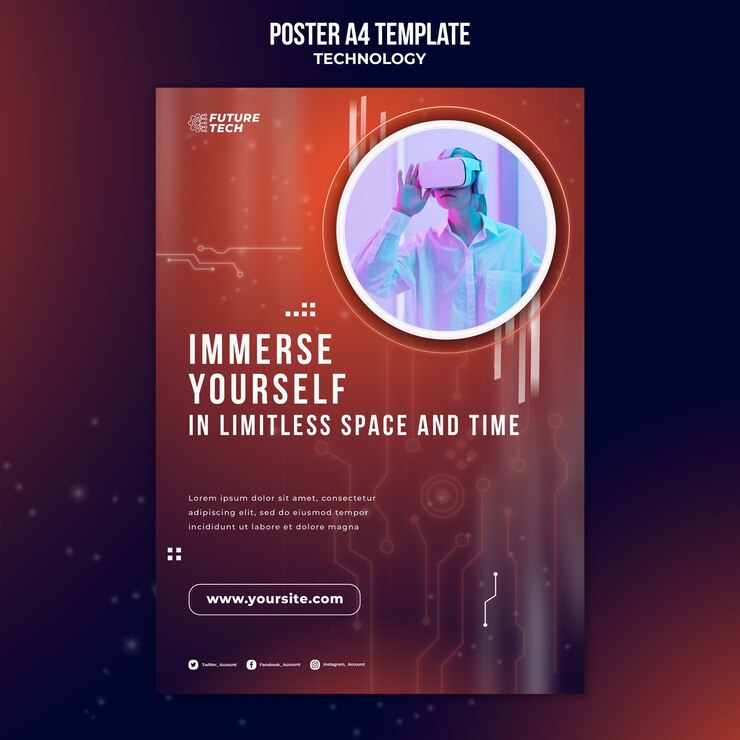 PSD Gratis templat poster teknologi kacamata virtual