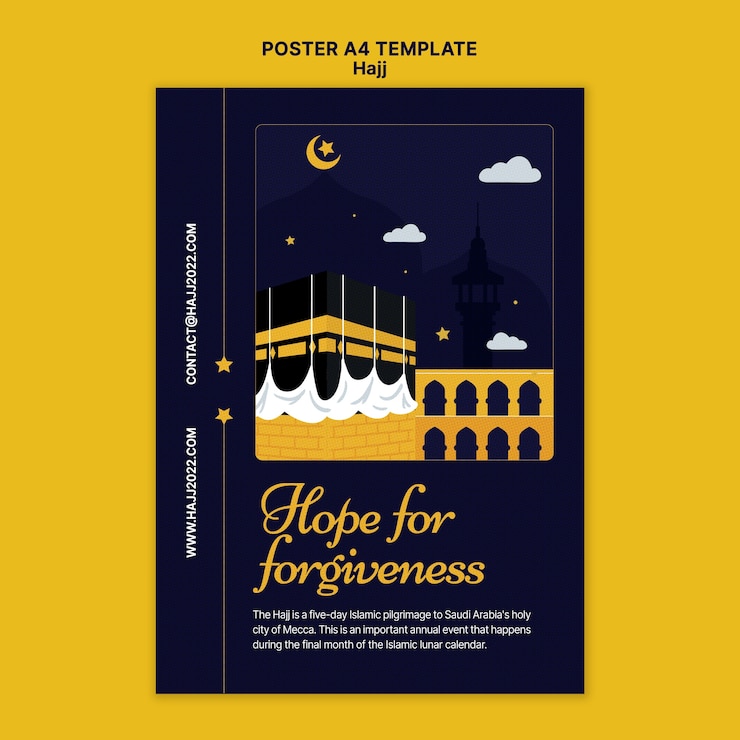 PSD Gratis templat poster vertikal haji dengan mekah