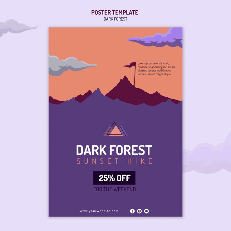 PSD Gratis templat poster vertikal untuk pendakian hutan gelap
