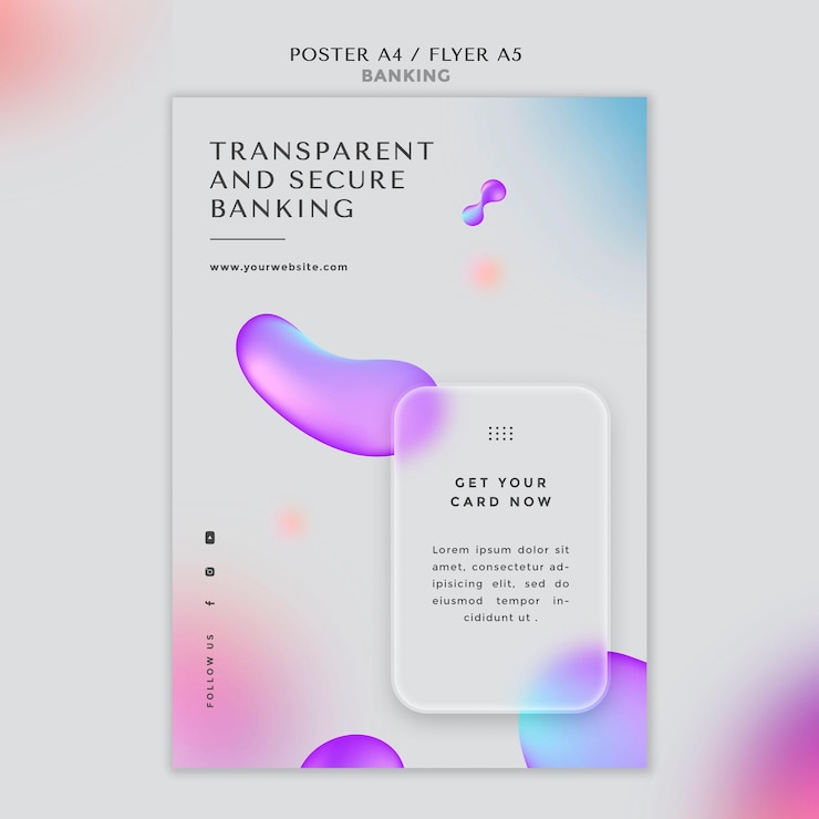 PSD Gratis templat poster vertikal untuk perbankan yang aman dan transparan