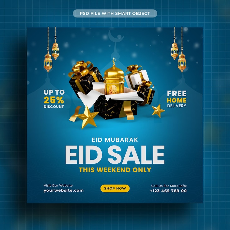 PSD Gratis templat postingan media sosial penjualan idul fitri