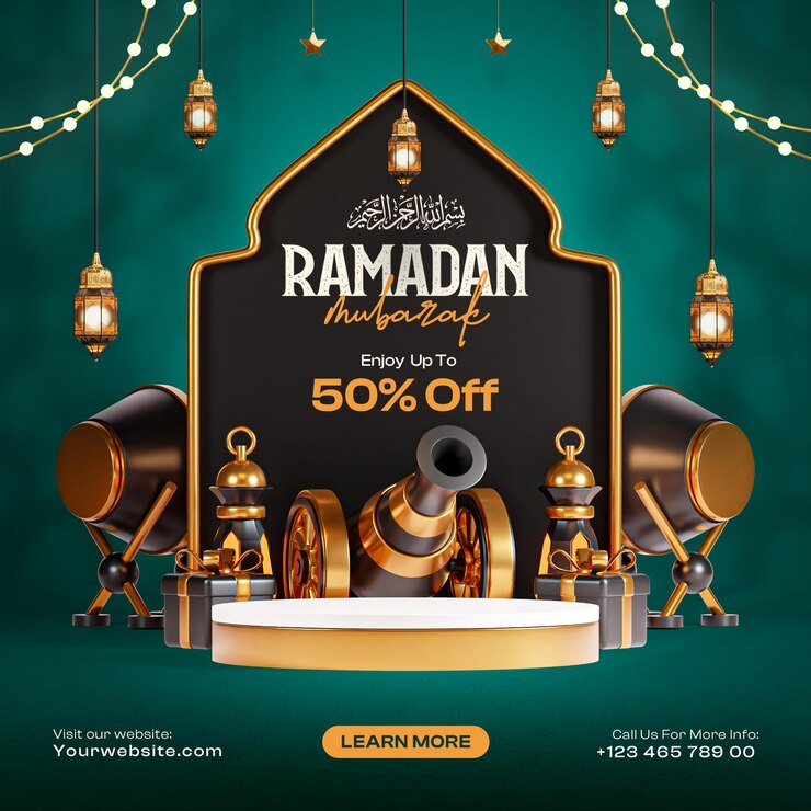 PSD Gratis templat postingan media sosial ramadan mubarak dengan dekorasi islami