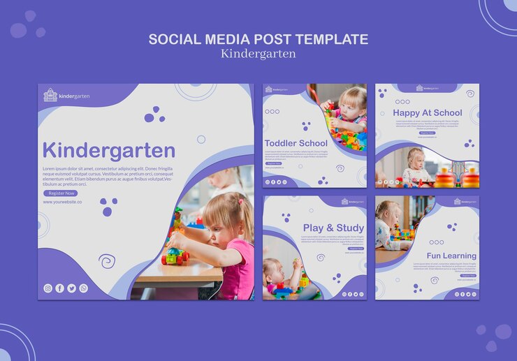 PSD Gratis templat postingan media sosial taman kanak-kanak