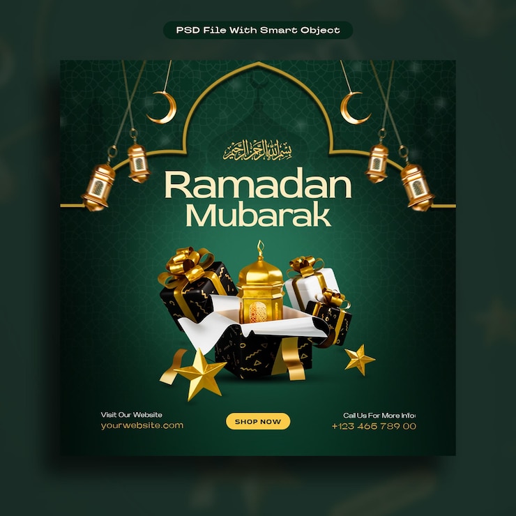 PSD Gratis templat postingan media sosial ucapan islami ramadan mubarak