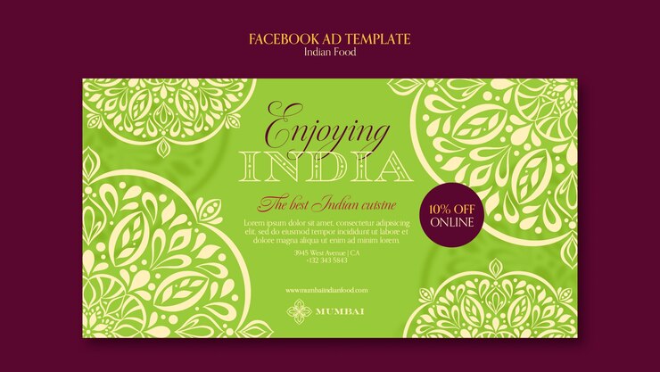 PSD Gratis templat promo media sosial restoran makanan india dengan desain mandala