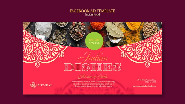 PSD Gratis templat promo media sosial restoran makanan india dengan desain mandala