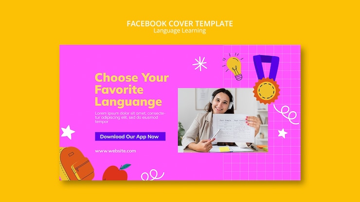 PSD Gratis templat sampul facebook pembelajaran bahasa
