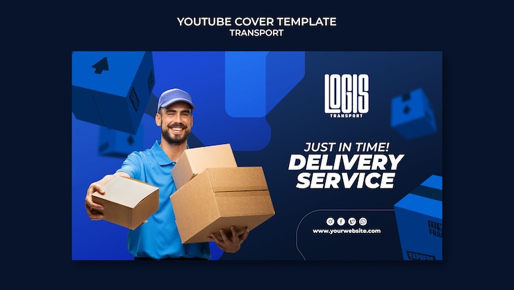PSD Gratis templat sampul youtube layanan transportasi