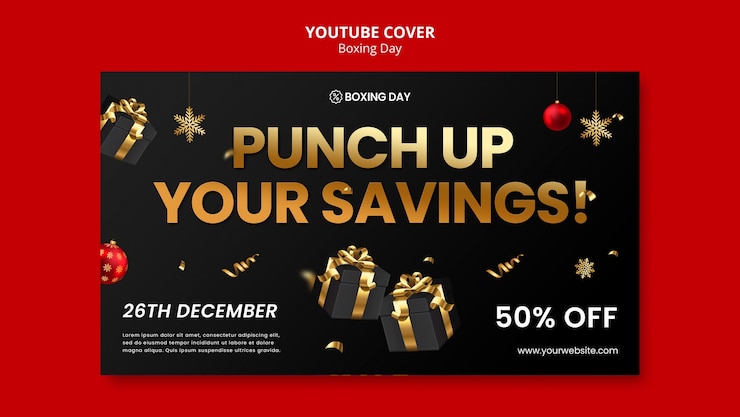PSD Gratis templat sampul youtube perayaan boxing day