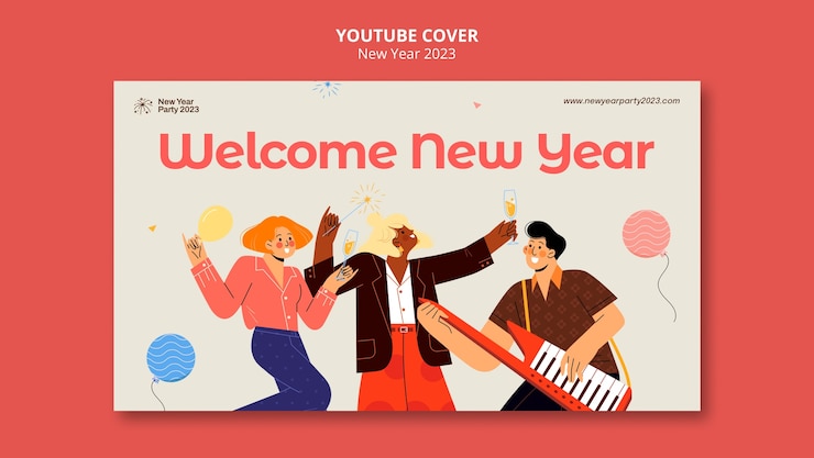 PSD Gratis templat sampul youtube perayaan tahun baru
