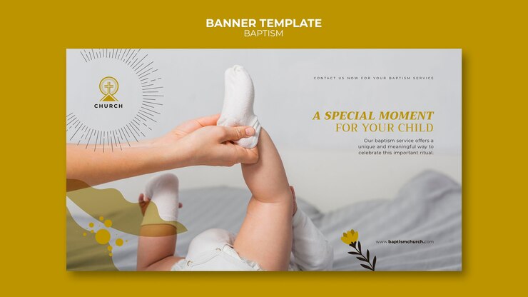 PSD Gratis templat spanduk baptisan desain datar