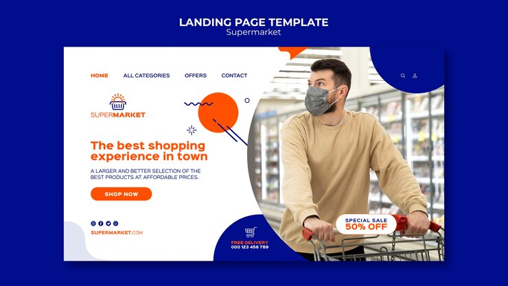 PSD Gratis templat supermarket desain datar