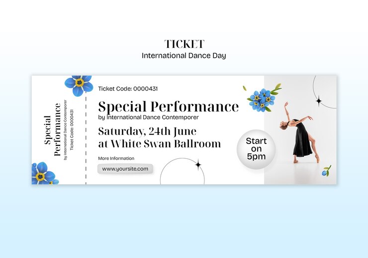 PSD Gratis templat tiket hari tari internasional