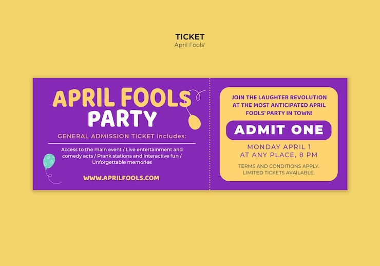 PSD Gratis templat tiket perayaan april mop