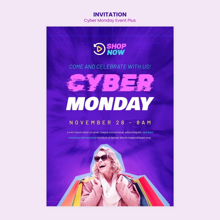 PSD Gratis templat undangan cyber monday gradien